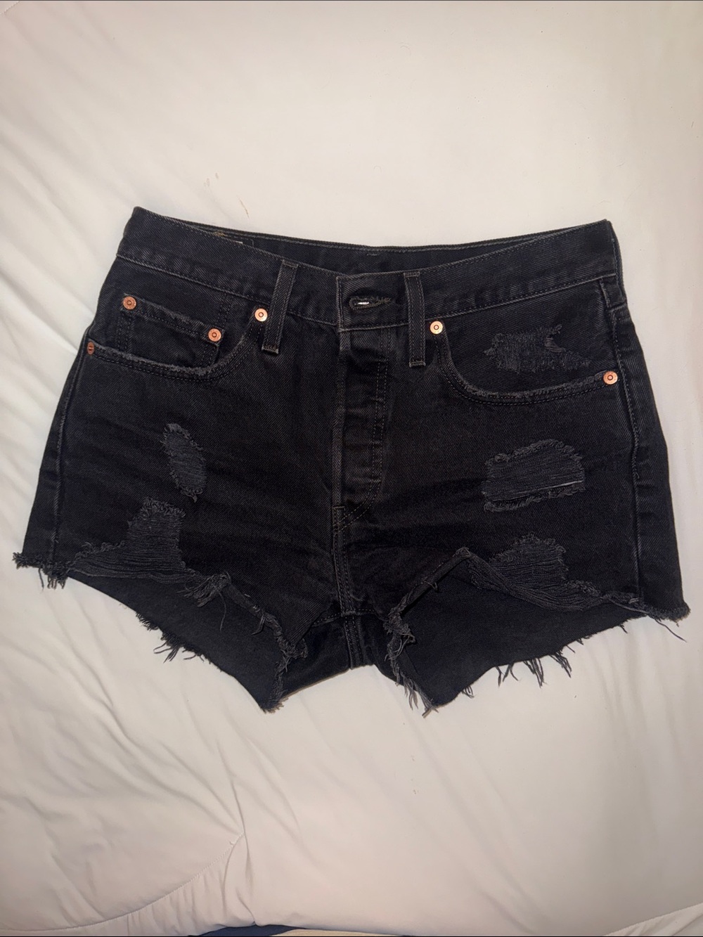 Levi's 501 Black Distressed High-Rise Jean Shorts